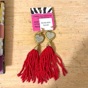 Red beaded heart earrings-NWT Perfect for Valentines Day